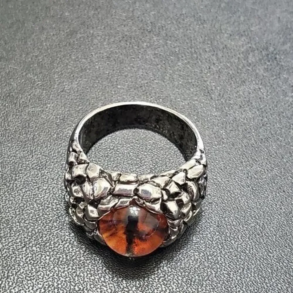 Silver tone orange dragon's eye ring size 12